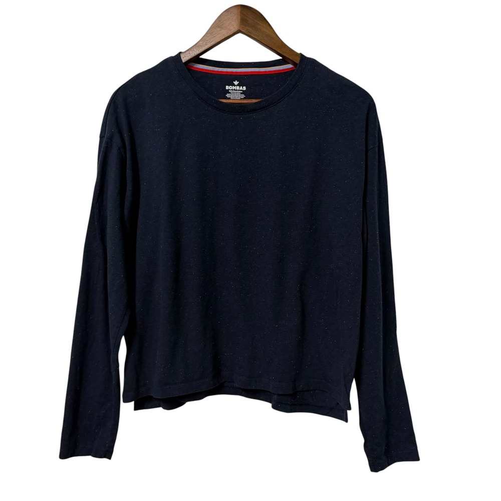 Bombas Long Sleeve Tee Women Large Navy Blue Speckled Pima Cotton Crew Neck Top